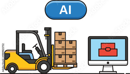 Ai powered logistics forklift pallets and digital display in a warehouse scene