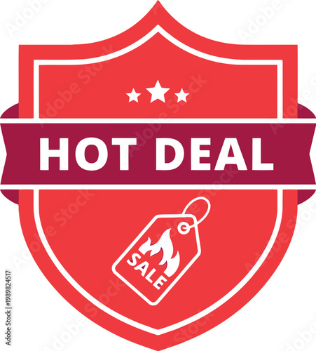 Red Hot Deal Badge Icon with Sale Tag for Promotions and Discounts Marketing