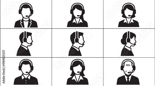 Customer service representatives wearing headsets.