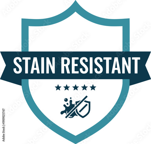 Stain Resistant Badge Icon with Shield and Stars for Fabric and Surface Protection Labels
