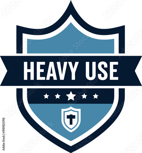 Blue Shield Badge Emblem with Heavy Use Text for Durable Product Endorsement and Certification