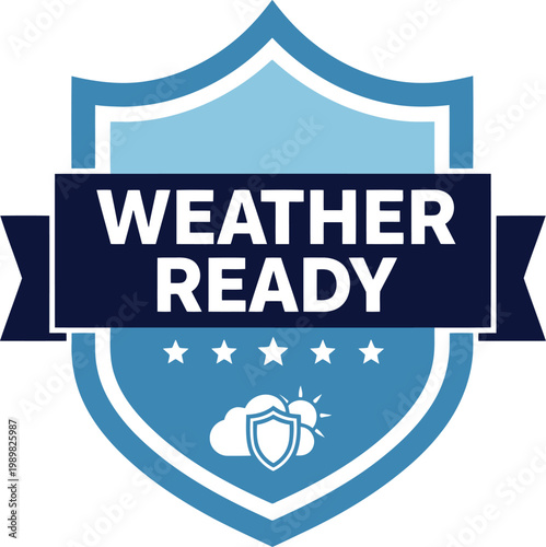 Weather Ready Shield Badge Icon for Emergency Preparedness and Safety Awareness Campaigns