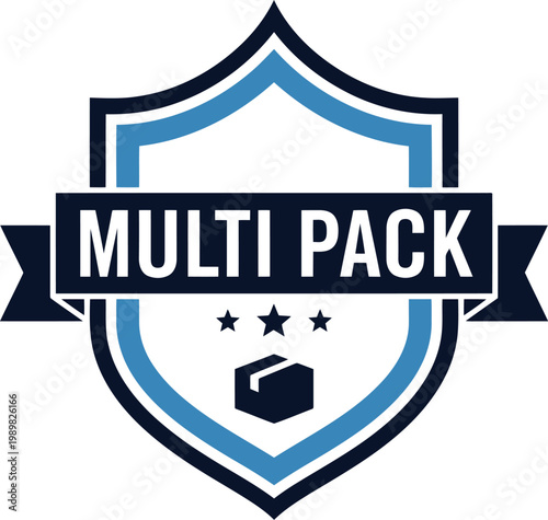 Multi Pack Badge Icon with Shield Design for Packaging and Shipping Promotions