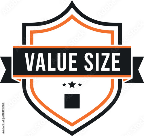 Value Size Badge Icon – Modern Shield Emblem for Discount, Promotion, and Marketing Labels