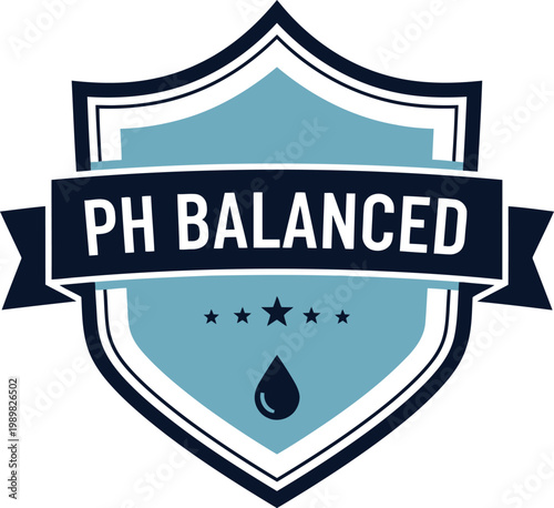 PH Balanced Badge Icon – Blue Shield Emblem for Skincare, Cosmetics, Cleaning Products, and Health Labels