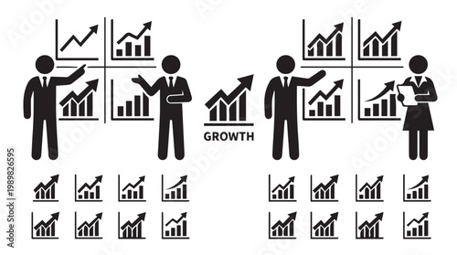 Business people analyzing growth charts graphs.