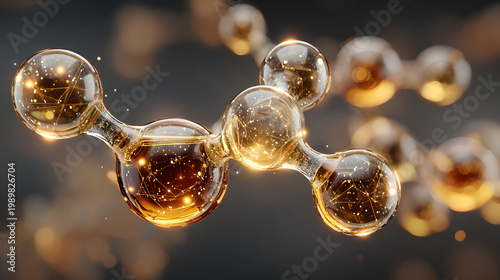 Scientific depiction of vitamin B1 molecule glowing with golden energy, showcasing biochemical discoveries