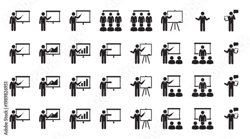 Business people presenting on screens.