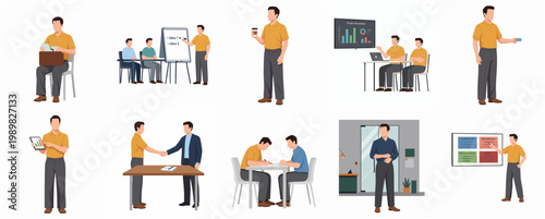 Modern Flat Illustration Business People Collection Engaging in Office Workplace Scenarios and Professional Activities