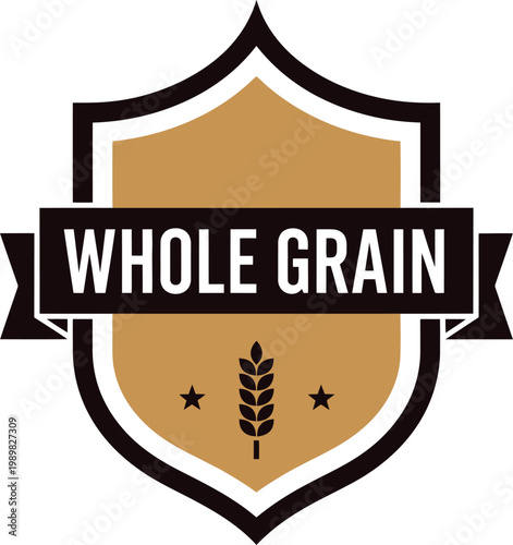 Whole Grain Badge Icon – Healthy Food Label, Organic Wheat Emblem, Natural Product Certification Design
