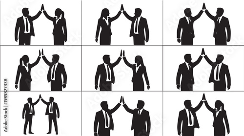 Business people high five each other.