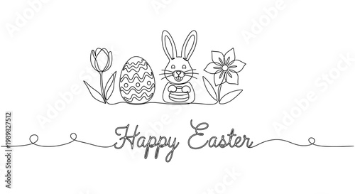A festive Easter illustration featuring a bunny and decorated egg