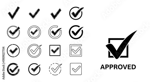 A collection of checkmark icons in various colors and designs