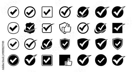 A collection of checkmark icons in various colors and designs