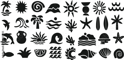 Black silhouette collection oceanic and botanical inspired minimalist designs