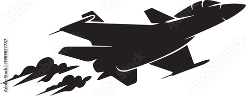Military Fighter Jet Silhouette - Supersonic Aircraft Vector Illustration