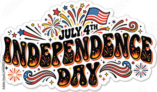Vibrant July 4th Independence Day Celebration Graphic with Fireworks and American Flag
