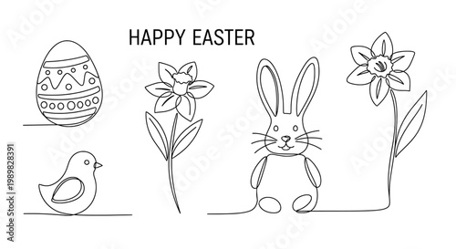 A festive Easter illustration with a bunny and decorated egg