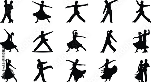Ballroom Dance Silhouette Icon Collection Set