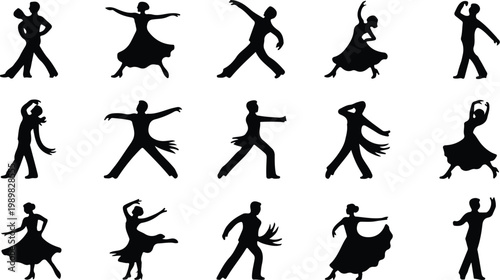 Ballroom Dance Silhouette Icon Collection Set