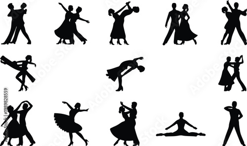 Ballroom Dance Silhouette Icon Collection Set