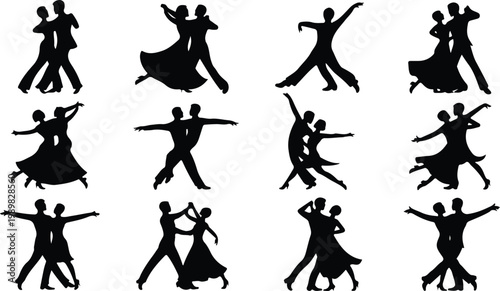 Ballroom Dance Silhouette Icon Collection Set