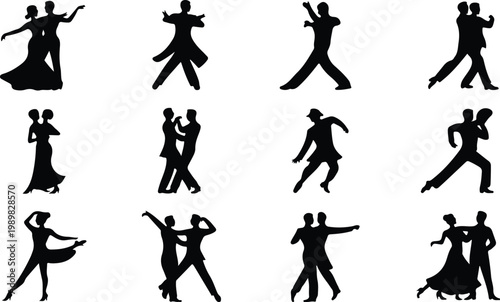 Ballroom Dance Silhouette Icon Collection Set