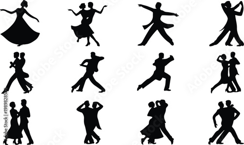 Ballroom Dance Silhouette Icon Collection Set
