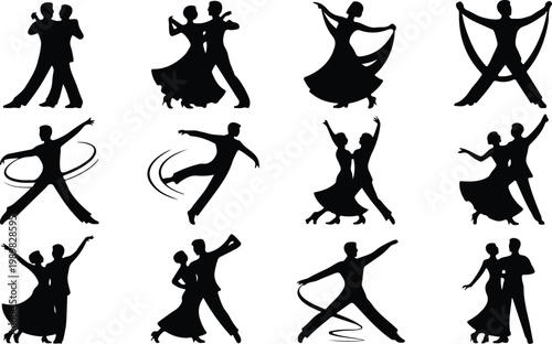 Ballroom Dance Silhouette Icon Collection Set