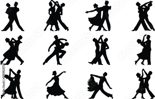 Ballroom Dance Silhouette Icon Collection Set