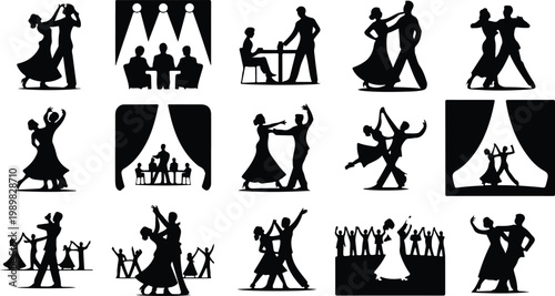 Ballroom Dance Silhouette Icon Collection Set