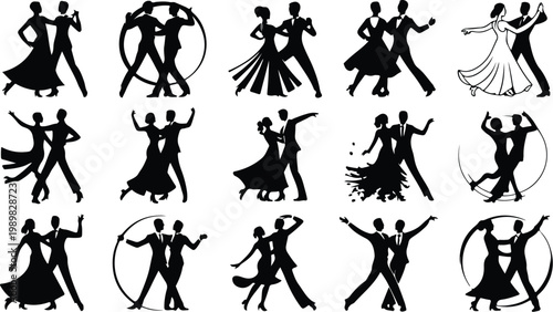 Ballroom Dance Silhouette Icon Collection Set