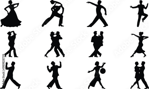 Ballroom Dance Silhouette Icon Collection Set