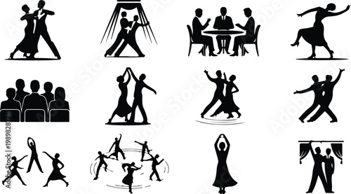 Ballroom Dance Silhouette Icon Collection Set