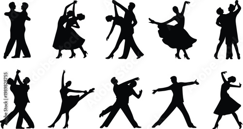 Ballroom Dance Silhouette Icon Collection Set