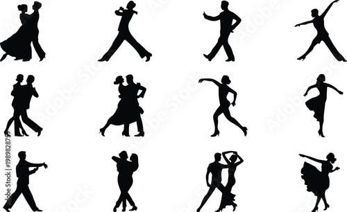 Ballroom Dance Silhouette Icon Collection Set