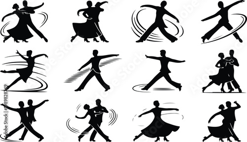 Ballroom Dance Silhouette Icon Collection Set