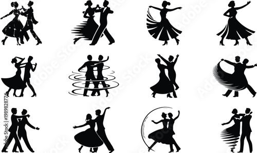 Ballroom Dance Silhouette Icon Collection Set