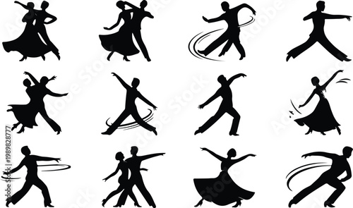 Ballroom Dance Silhouette Icon Collection Set