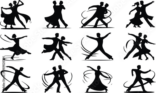 Ballroom Dance Silhouette Icon Collection Set