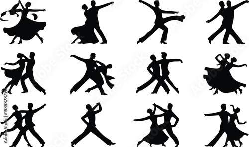 Ballroom Dance Silhouette Icon Collection Set