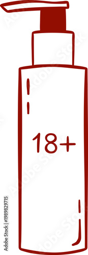 lubricant bottle with dispenser, intimate cosmetics for sex games, simple red icon for sex shop in minimalist sketch style