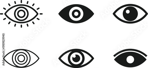 Collection of stylized eye illustrations in black and white
