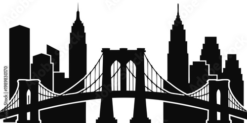 Foto Brooklyn bridge and new york city skyline silhouette graphic with cityscape silh