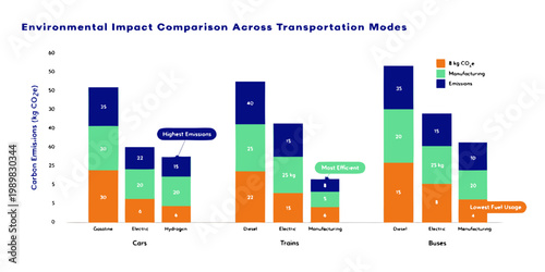 Environmental impact comparison across transportation modes with transportation environmental emissions sustainability vehicles infographic analysis statistics comparison efficiency electric