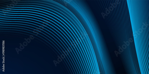 Dark blue technology abstract flow lines . High speed and curved striptes motion pattern