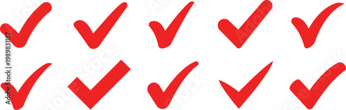 Collection of red check mark icons on a light background