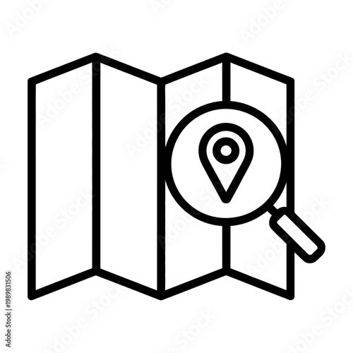 Vector of a map with a magnifying glass highlighting a location marker icon