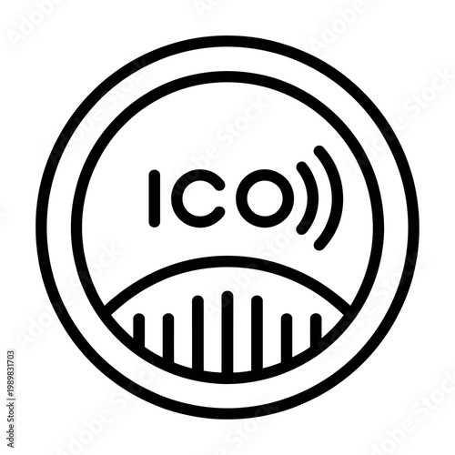Vector graphic of an ico logo with a circular design and sound waves