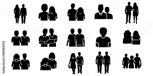 Black silhouette icons of diverse people in formal attire